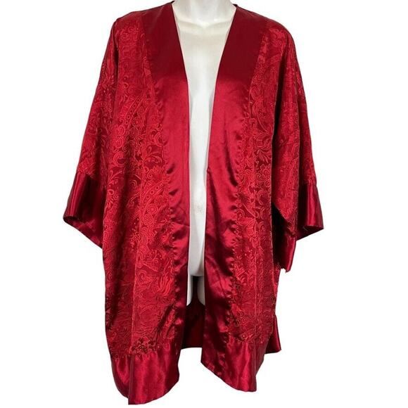 Victorias Secret Gold Label Vintage Red Satin Floral Sleepwear Lounge Robe O/S - Picture 1 of 16